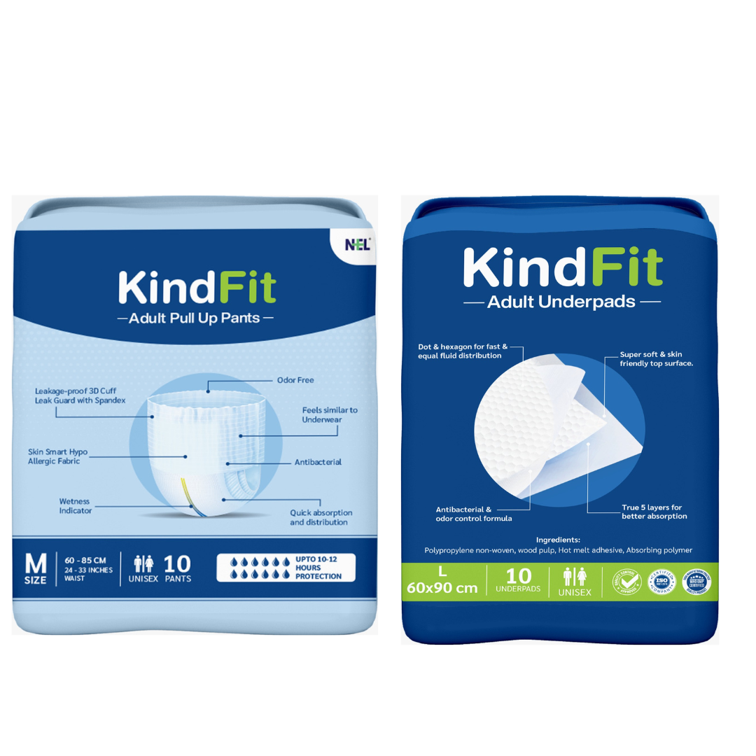 Back View of Two packages of KindFit adult products on a white background