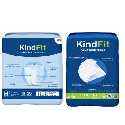 Back View of Two packages of KindFit adult products on a white background