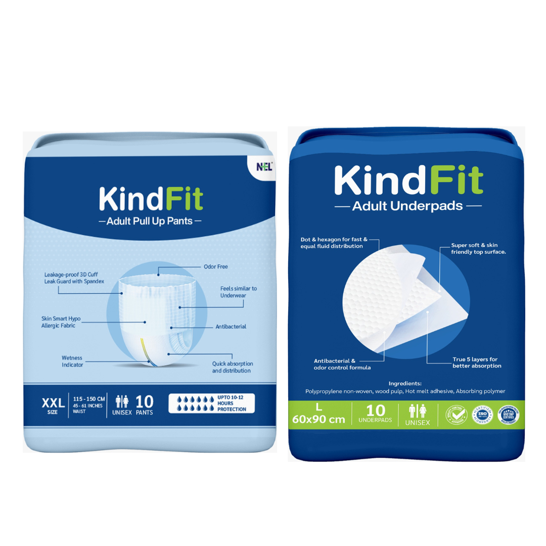 Back View of Two packages of KindFit adult products on a white background

