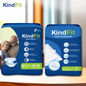 Front View Two packages of KindFit adult diapers and underpads on a wooden surface.


