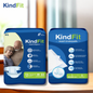 Front View Two packages of KindFit adult diapers and underpads on a wooden surface.

