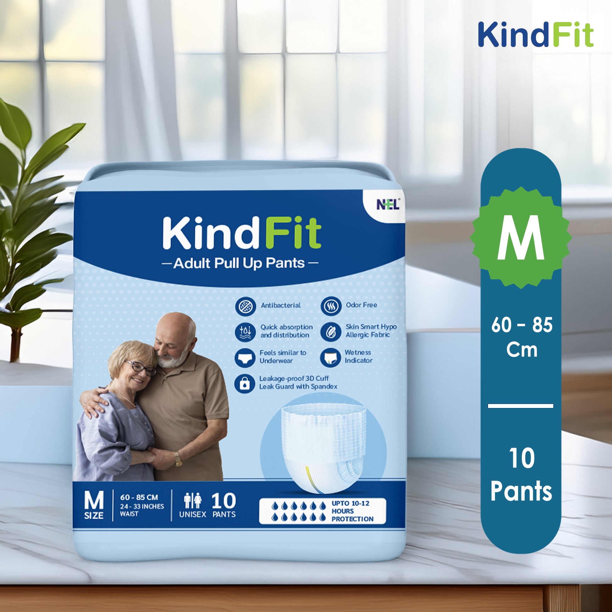 KindFit pull-up adult diaper M size pack of 10 front view
