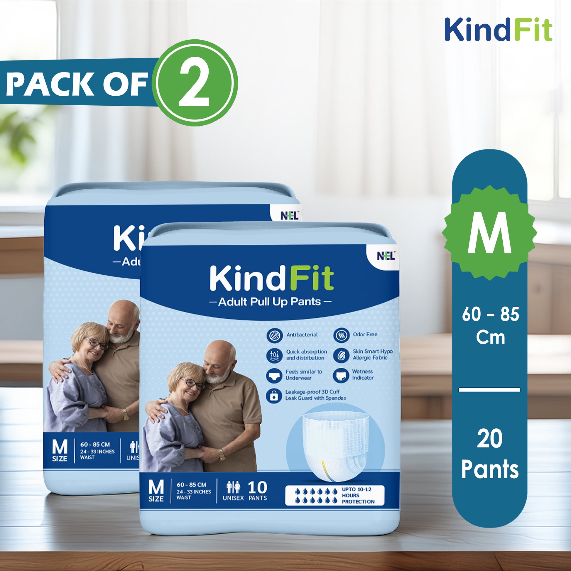 KindFit pull-up adult diaper M size pack of 20 front view