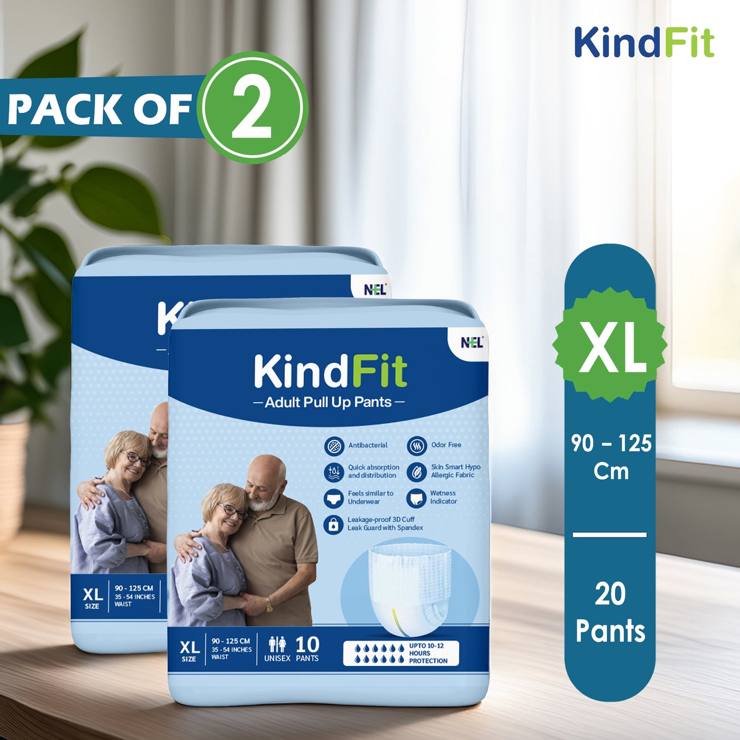 KindFit pull-up adult diaper XL size pack of 20 front view
