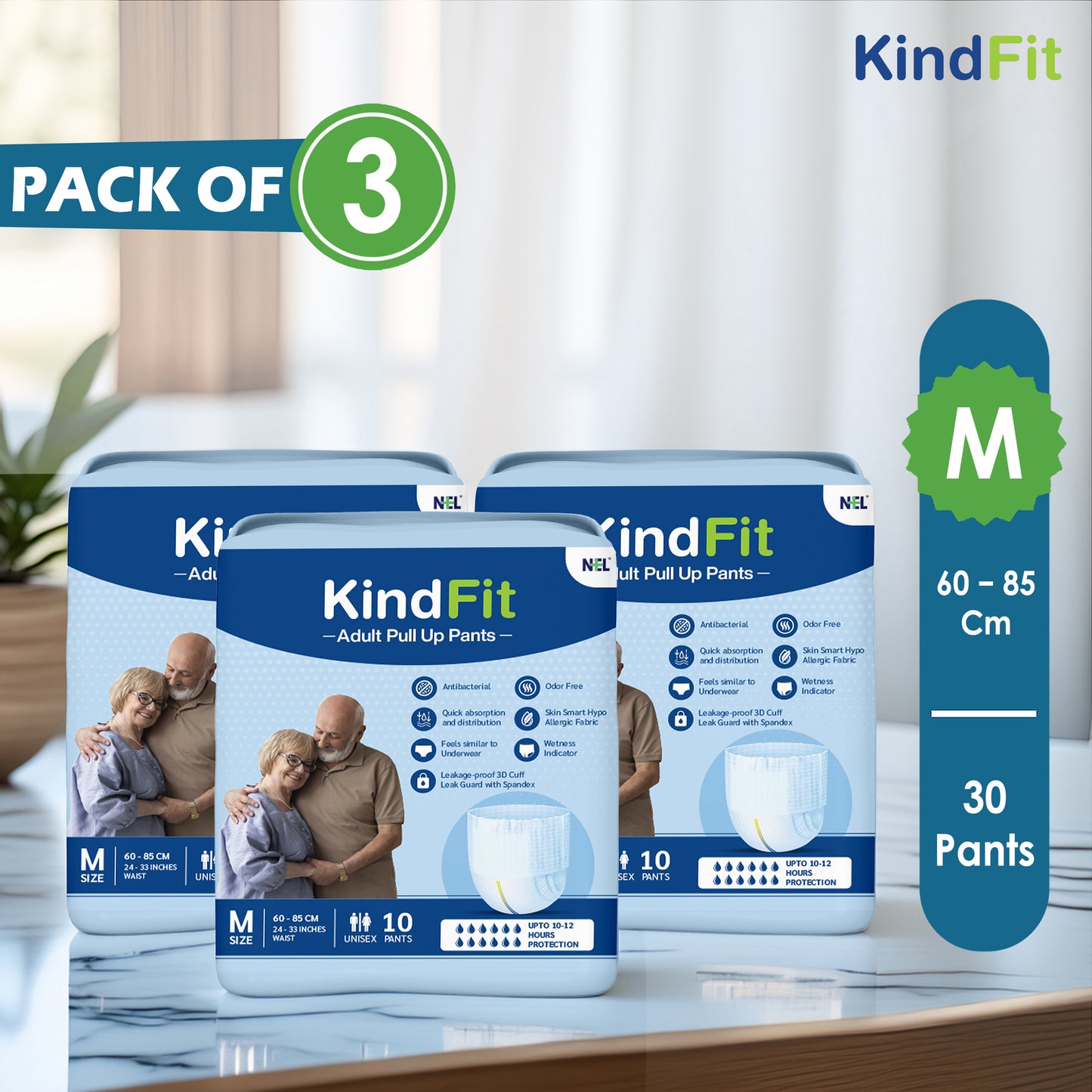 KindFit pull-up adult diaper M size pack of 30 front view