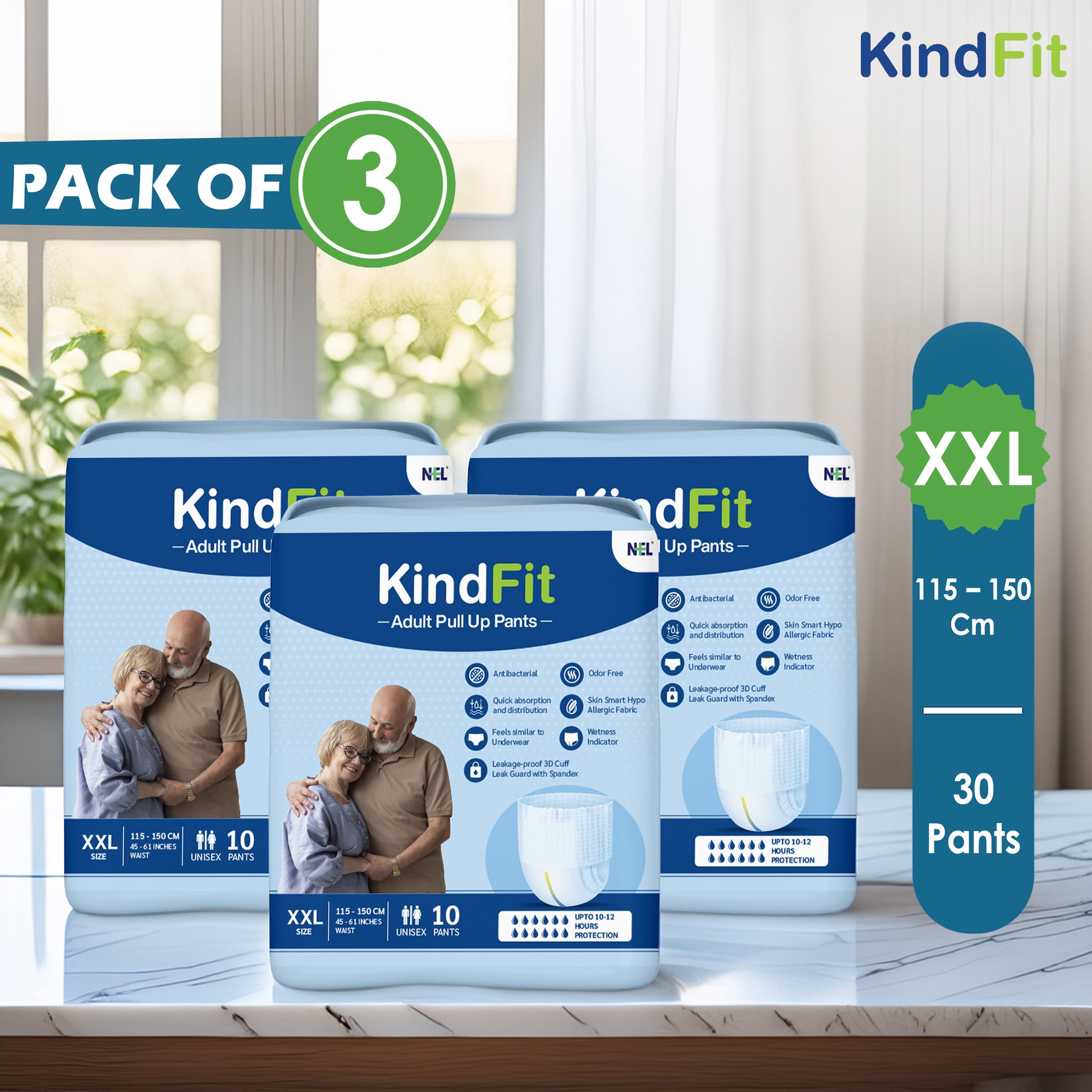 KindFit pull-up adult diaper XXL size pack of 30 front view