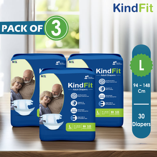 KindFit open tape adult diaper L size front view