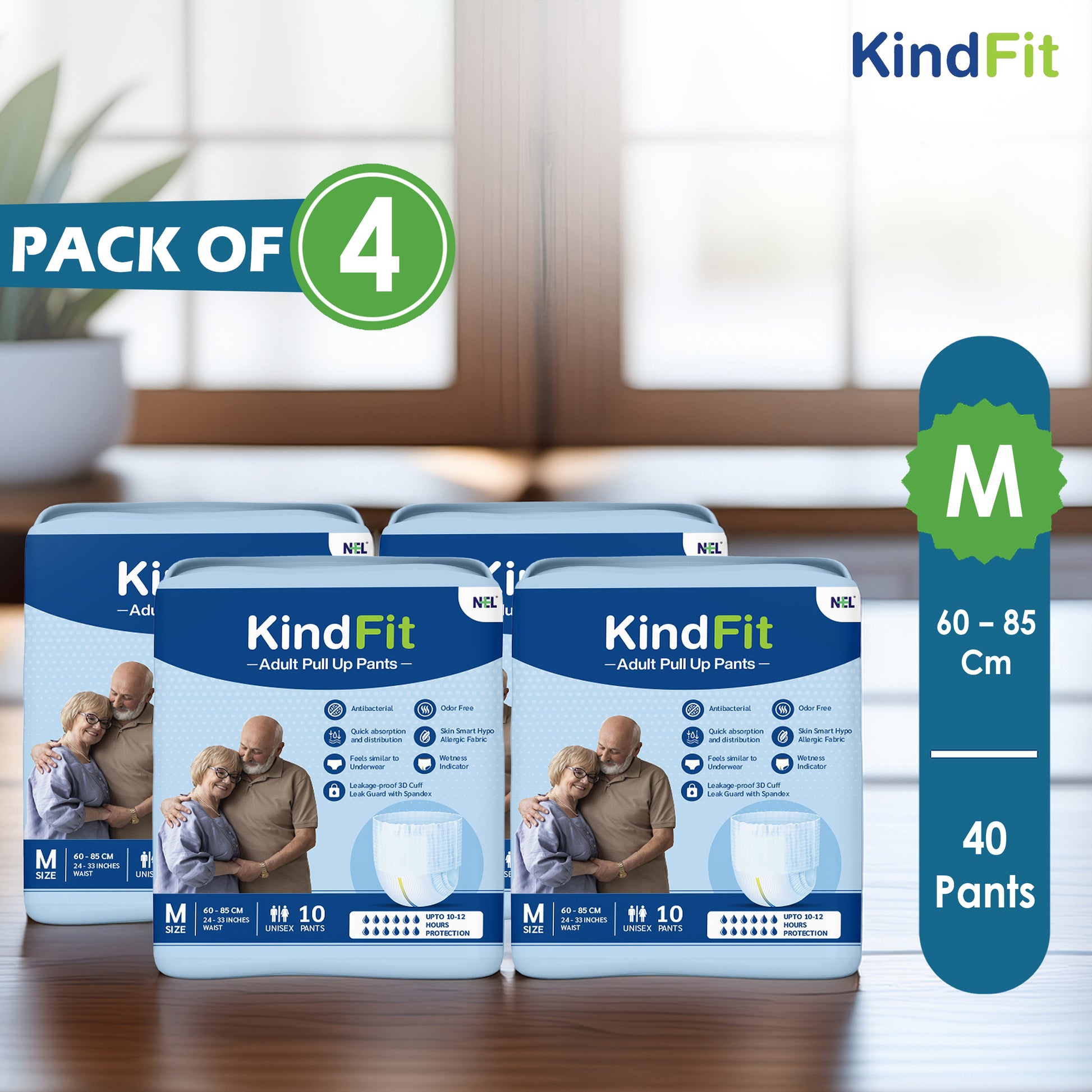 KindFit pull-up adult diaper M size pack of 40 front view