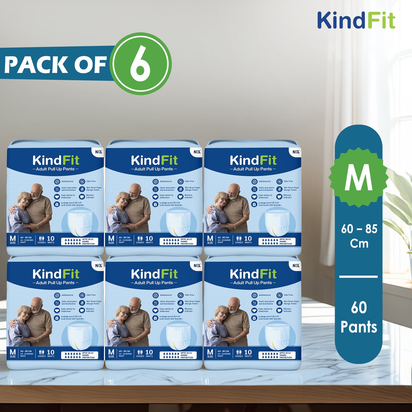 KindFit pull-up adult diaper M size pack of 60 front view