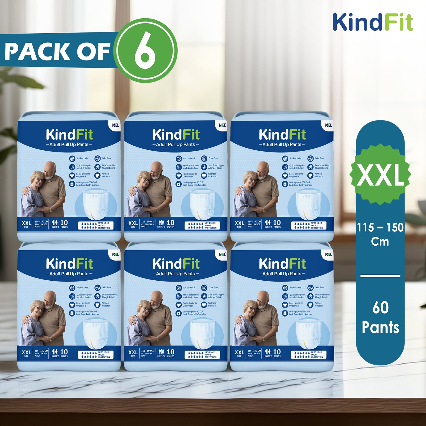 KindFit pull-up adult diaper XXL size pack of 60 front view