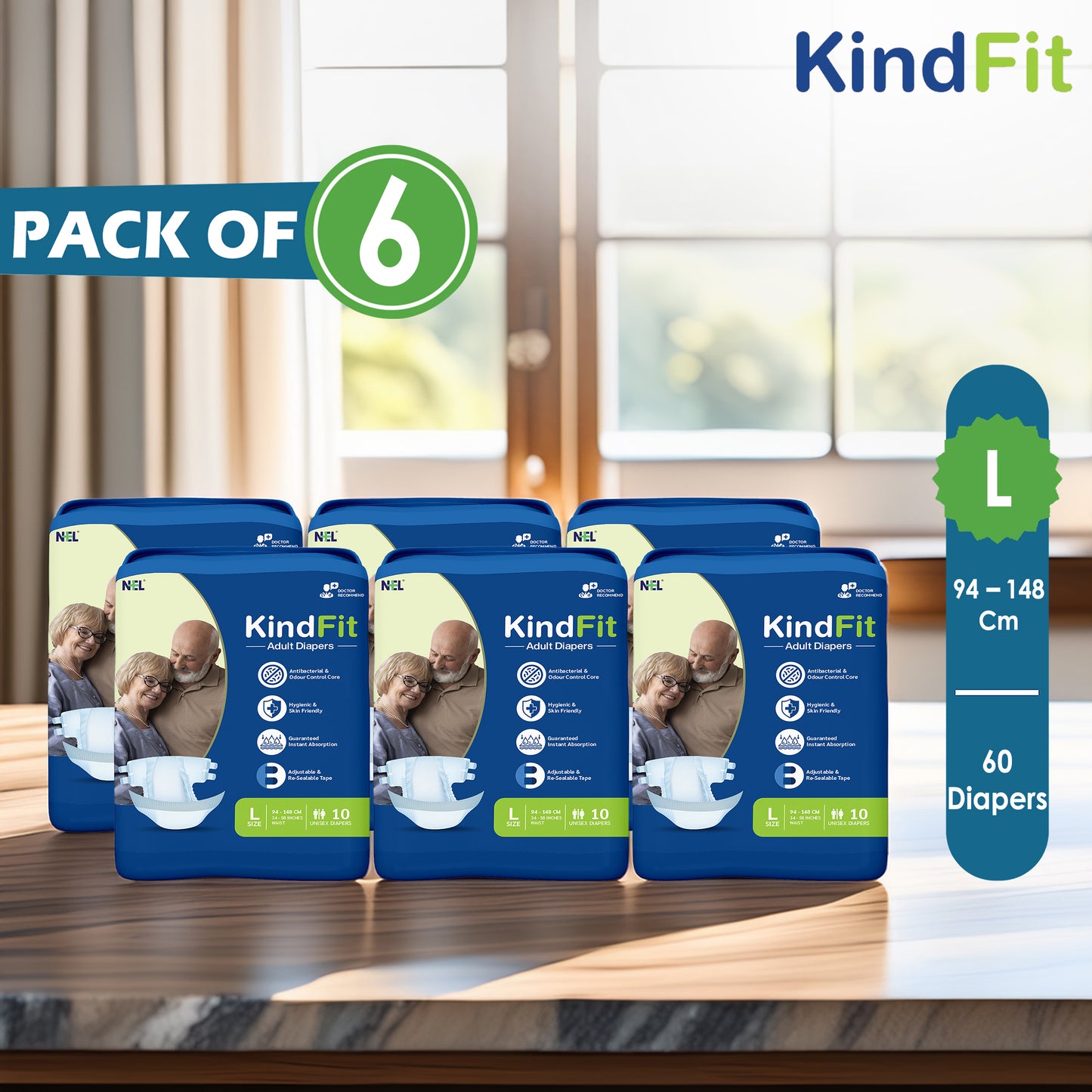 KindFit open tape adult diaper L size front view