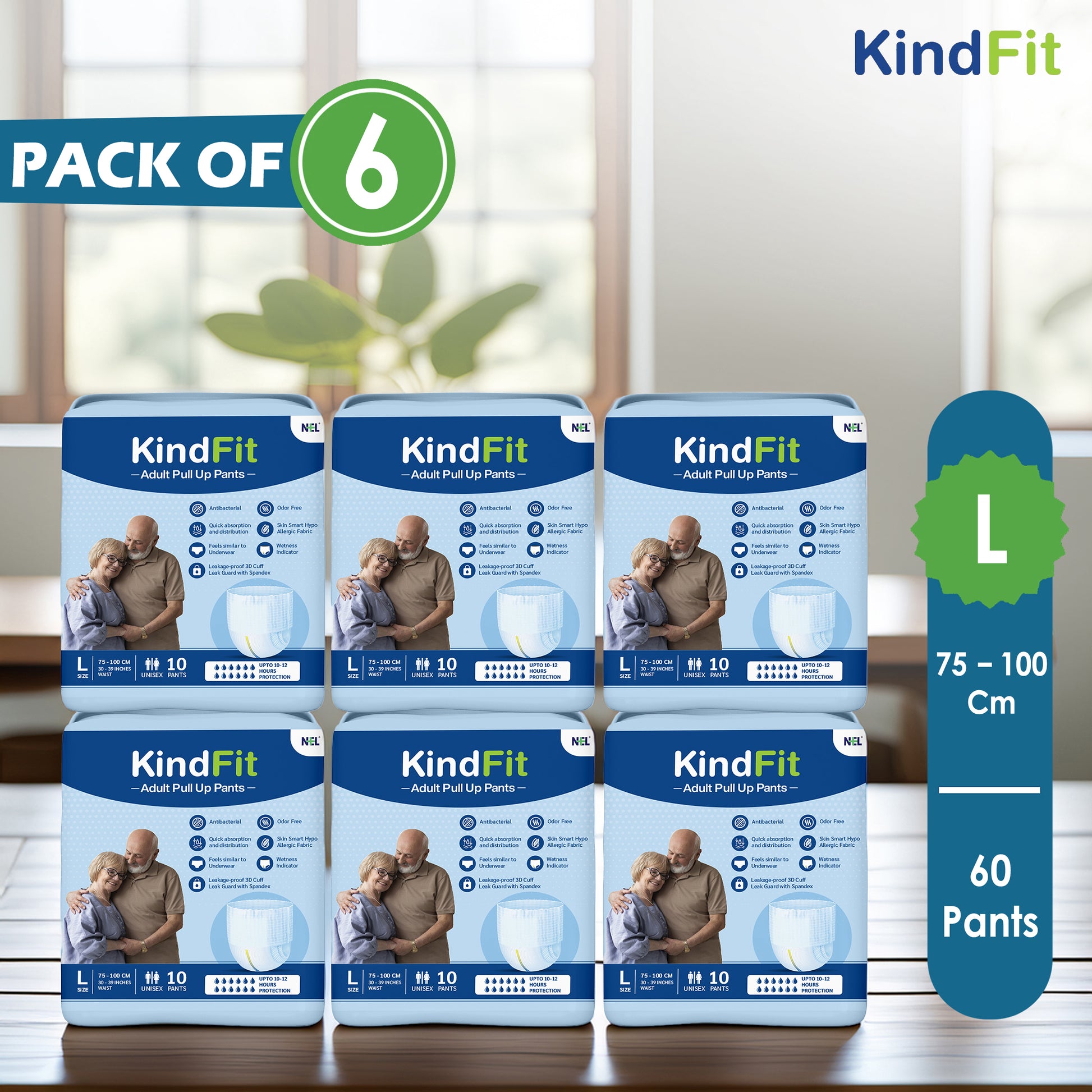 KindFit pull-up adult diaper L size pack of 60 front view
